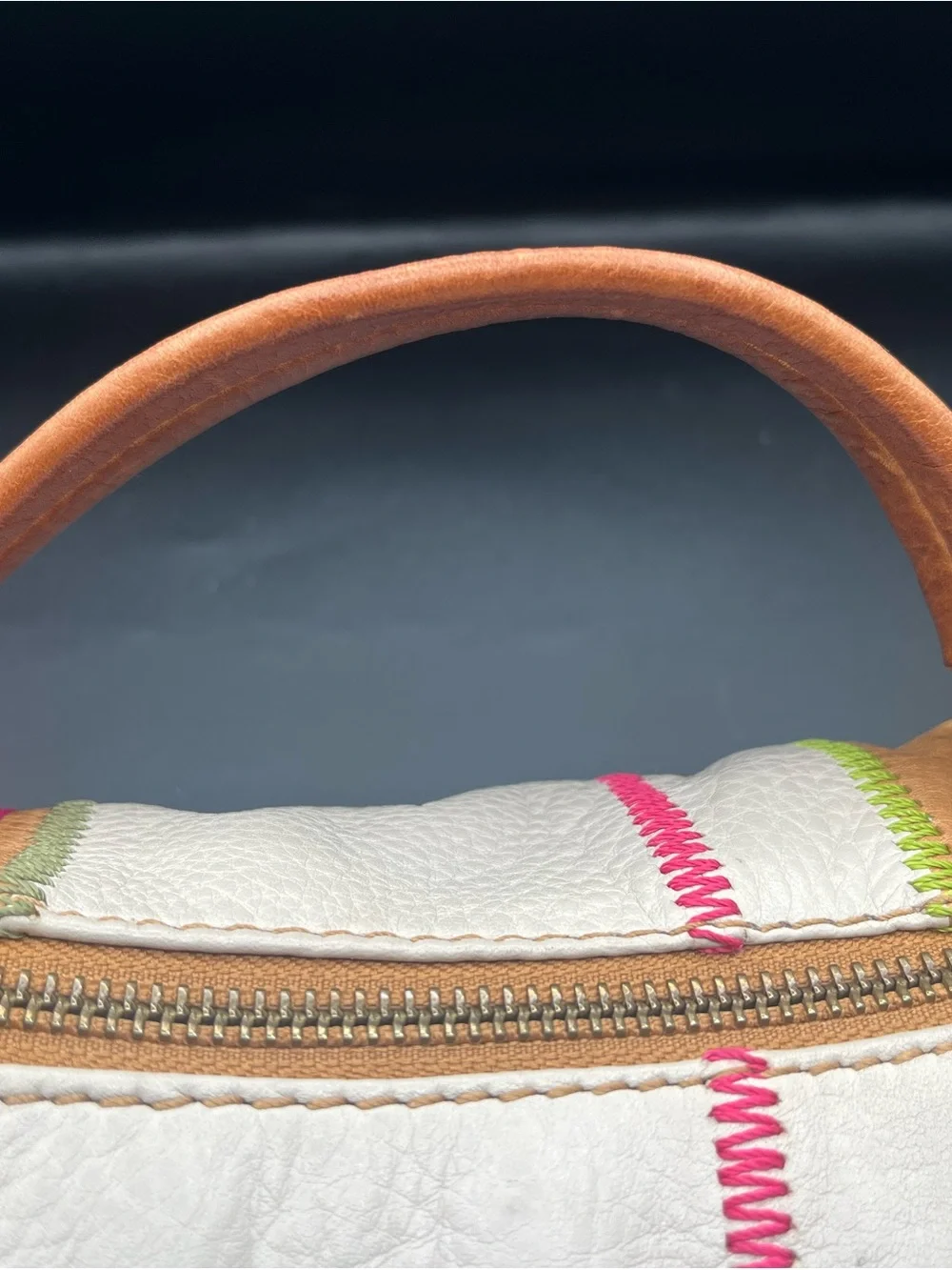 Liz Claiborne Tan Leather Hobo with White Panel and Pink Trim